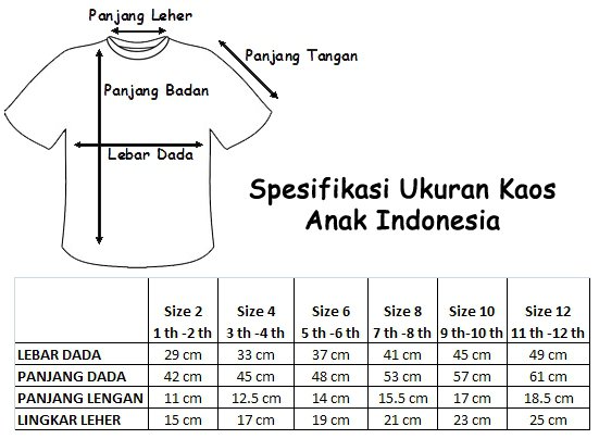  Spesifikasi Ukuran  Kaos  Kaos  Anak  Indonesia s Blog